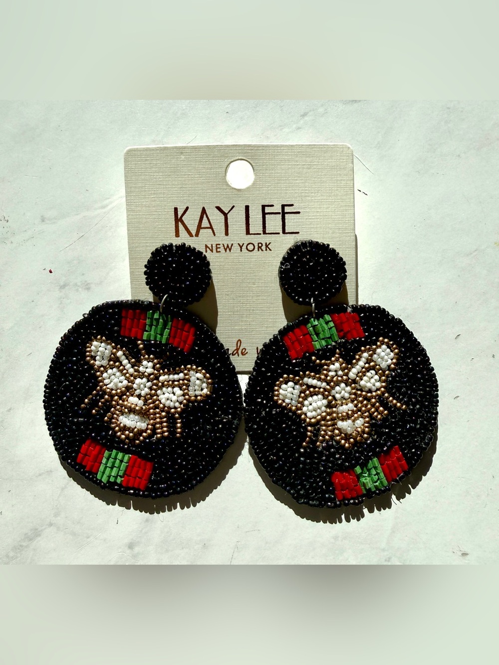 ✨ Kay Lee New York Handmade Beaded Bee Statement Earrings ✨